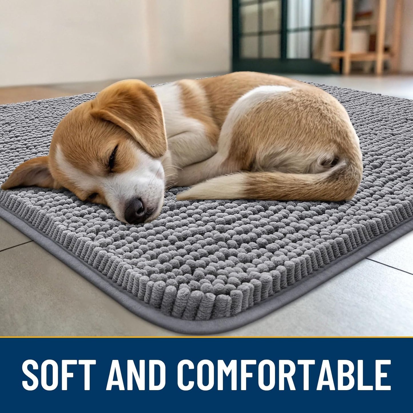 Smiry Dog Door Mat for Muddy Paws 54x32, Absorbs Moisture and Dirt Doormat, Non-Slip Washable Quick Dry Chenille Front Door Mat Indoor Entrance, Entryway Carpet for Inside Floor, Grey