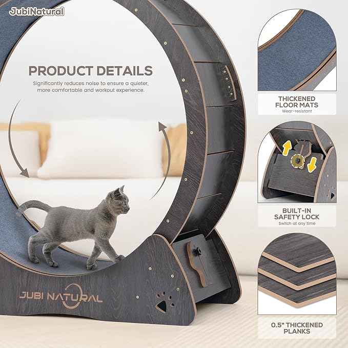 Cat Exercise Wheel, 43" Cat Running Wheel for Indoor Cats with Quiet Carpeted Runway, Cats Treadmill Wheels with Locking Mechanism, Cat's Weight Loss and Health - Black