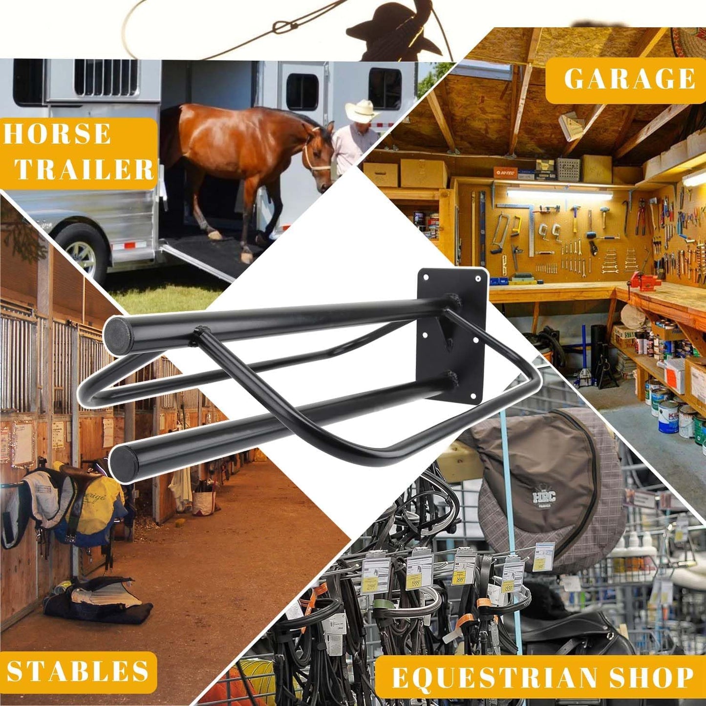 2 Pack Saddle Rack with Pad Bar,Heavy Duty Wall Mounted Saddle Stand Saddle Pad Rack for English Western Saddles Horses Blanket,Black
