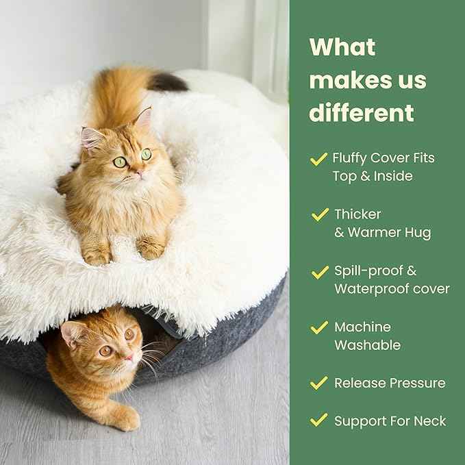 CATTASAURUS Peekaboo Cat Cave for Multiple & Large Cats Up to 30-45 Lbs, Fluffy Cat Beds for Indoor Cats, Scratch Detachable & Washable Tunnel Bed, Comfy Donut Cave (Dark Gray, Large (Calming))