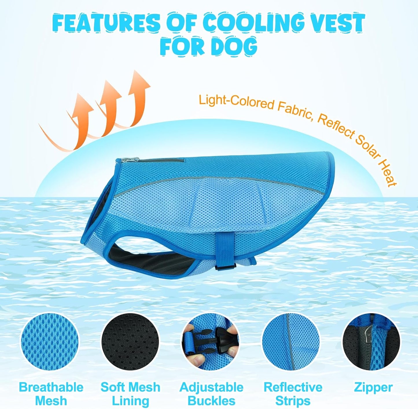ROZKITCH Dog Cooling Vest, 2-Layer Lightweight Breathable Mesh Performance, Full Coverage Adjustable Buckle Fit Dog Jacket for Large Dogs 2XL