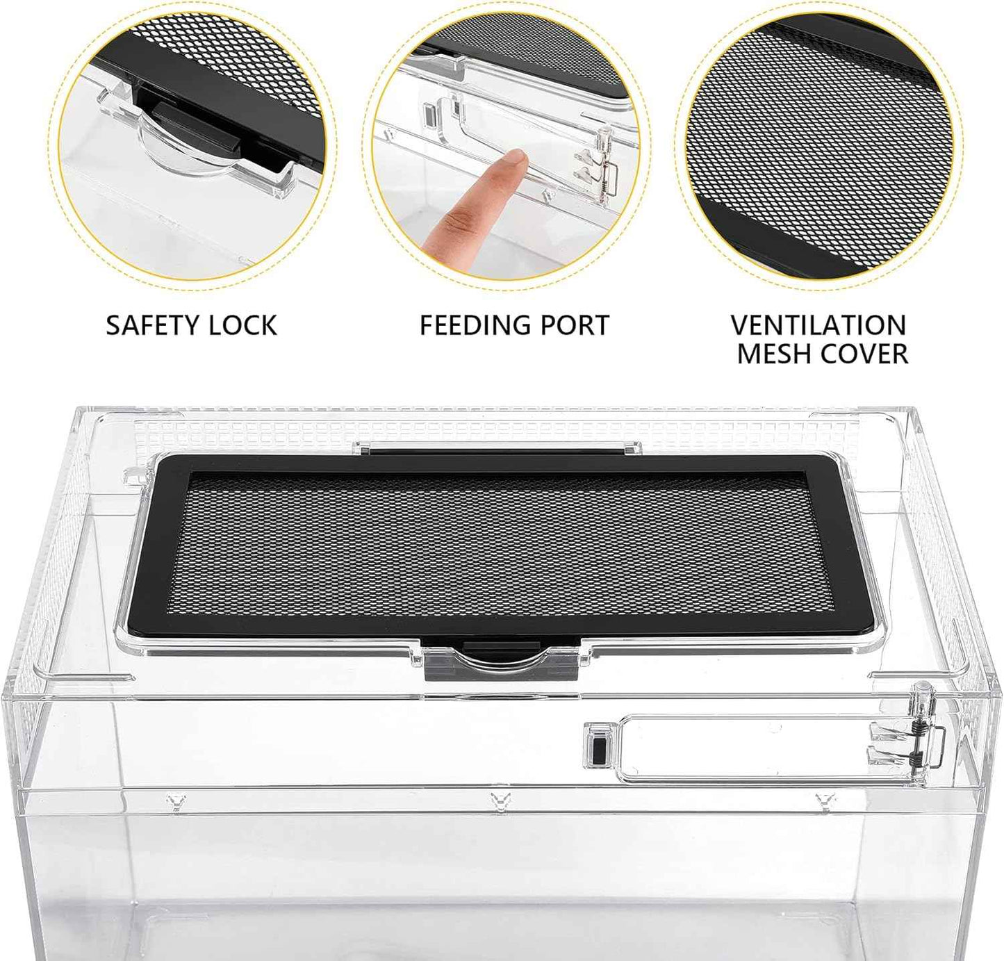 Reptile PC Terrarium,Anti Breakage 12x7x9 inch Insect Amphibians Tank Spider Starter Kits,Top Sliding Door Screen Ventilation Mini Gecko Habitat Cages,Hygrometer Thermometer,Hide Cave,Tweezer,Sprayer
