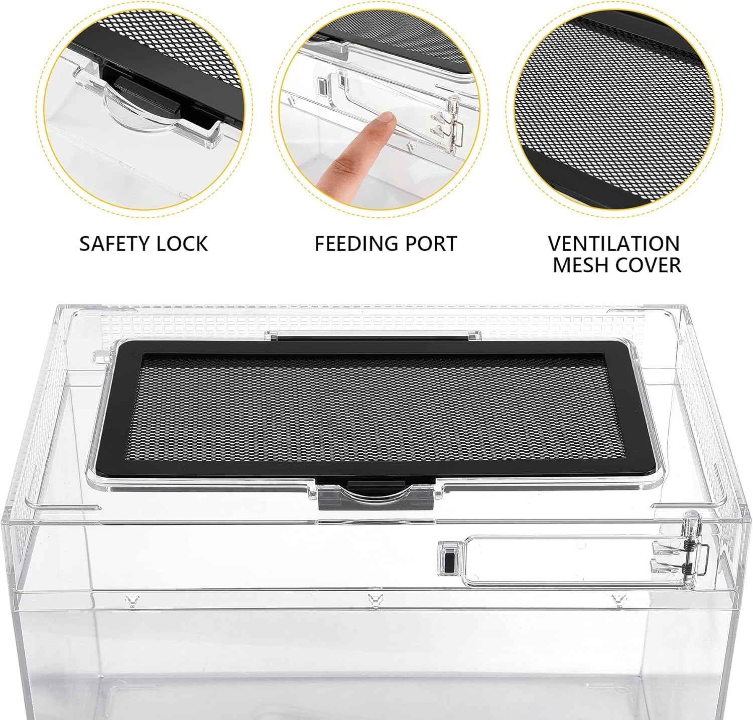 Reptile PC Terrarium,Anti Breakage 15x8x10inch Amphibians Insect Tank Gecko Starter Kits,Top Sliding Door Screen Ventilation Mini Isopod Habitat Cages,Hygrometer Thermometer,Hide Cave,Tweezer,Sprayer