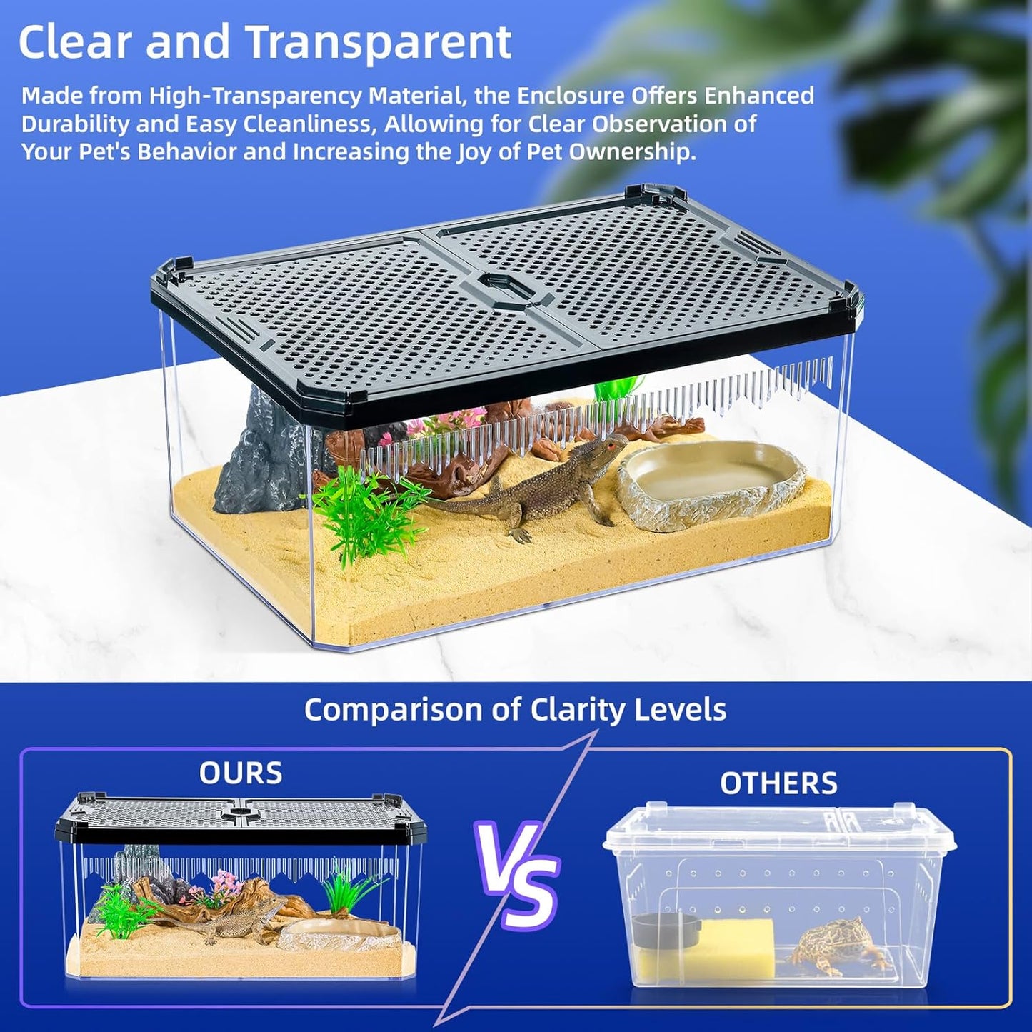 High-Transparency Reptile & Insect Enclosure Terrarium with Magnetic Door, Excellent Ventilation, Easy Cleaning, and Strong, Long-Lasting Build for Gecko, Tarantula, Hermit Crab (9.3x6.2x4.6 Inch) - FurryFun