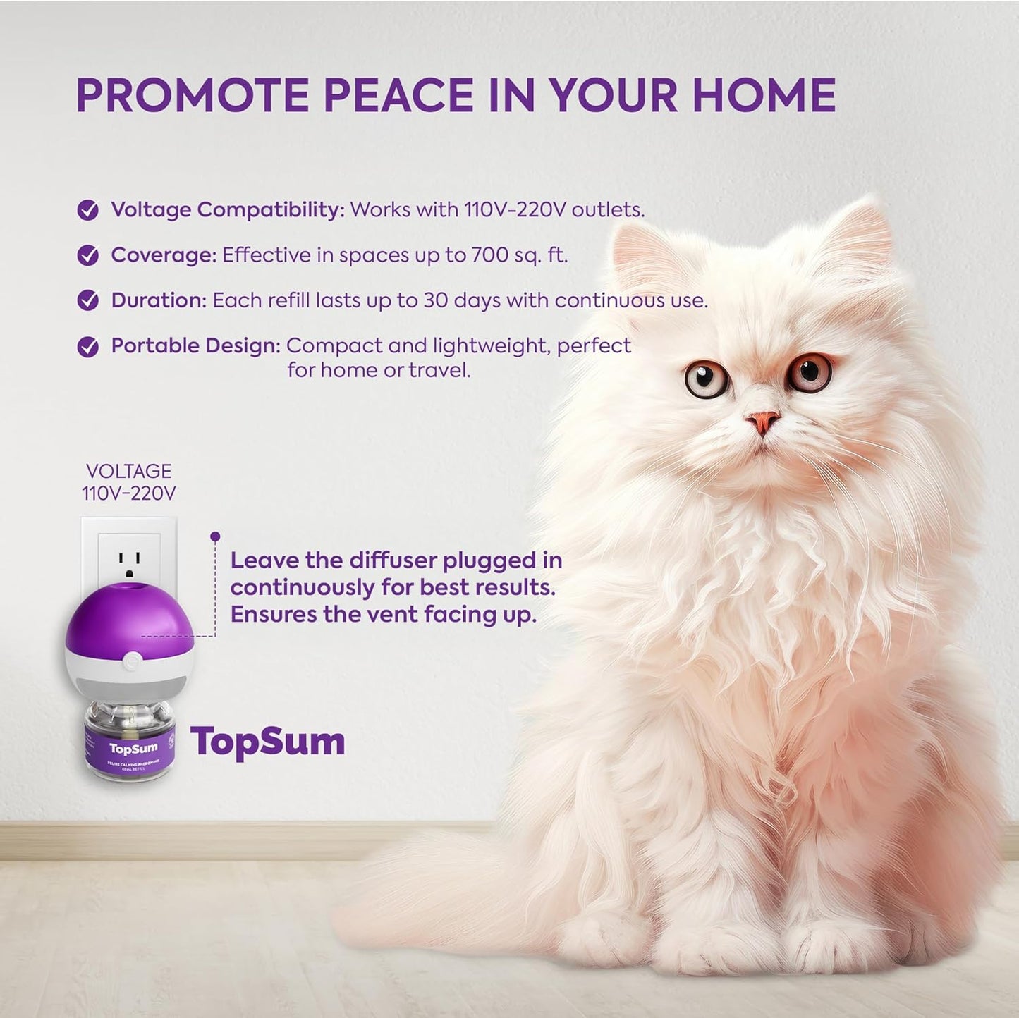Cat Calming Diffuser Refills: Pheromone Refill for Cats, Long-Lasting 6-Month Supply, Compatible with Most Diffusers, 6 Pack (Purple)