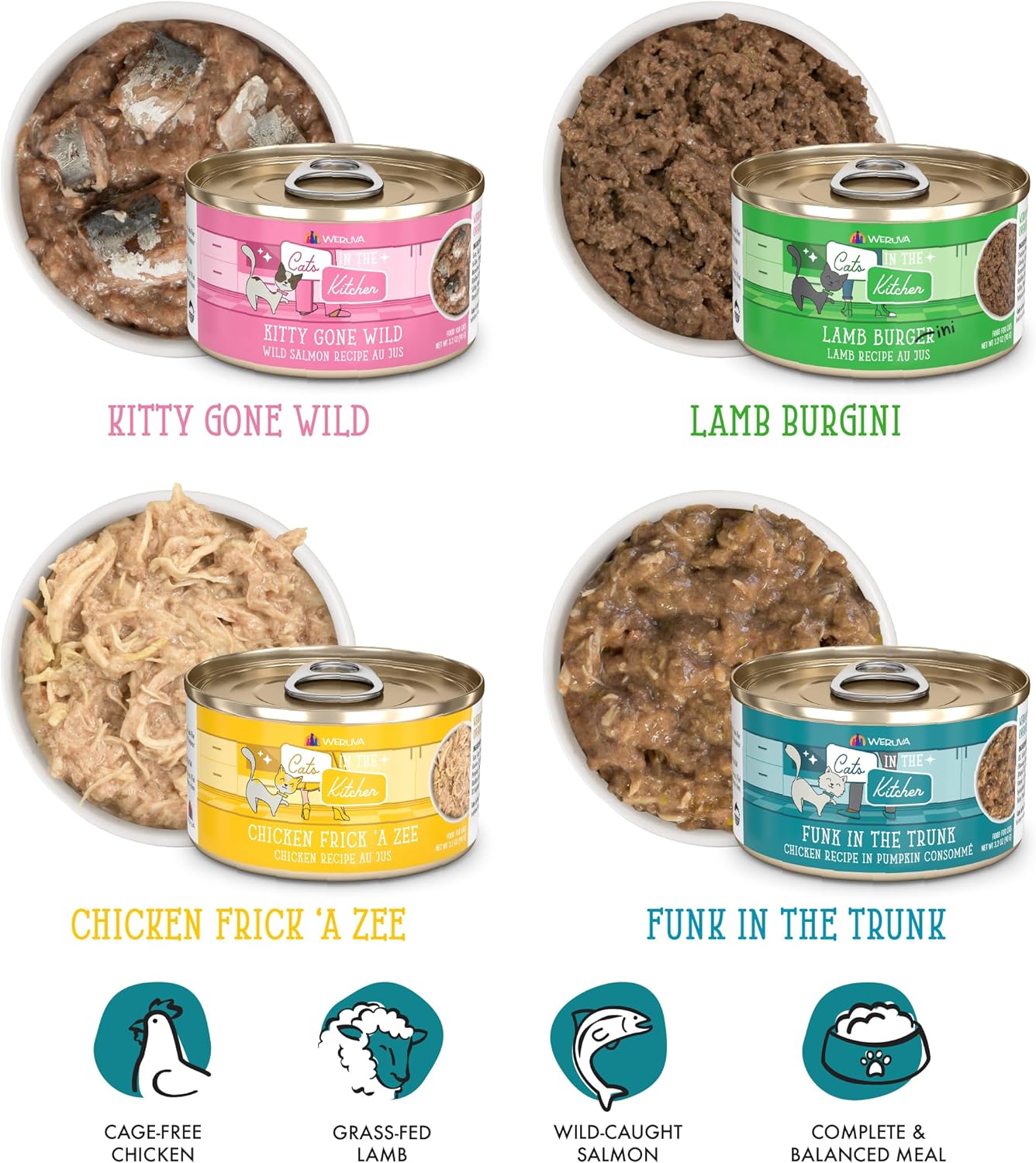 Weruva Cats in The Kitchen, Kitchen Cuties Variety Pack, Wet Cat Food, 3.2oz Can (Pack of 12)