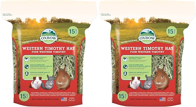 Oxbow Animal Health Western Timothy Hay - All Natural Hay for Rabbits, Guinea Pigs, Chinchillas, Hamsters & Gerbils - 15 oz. (Pack of 2)