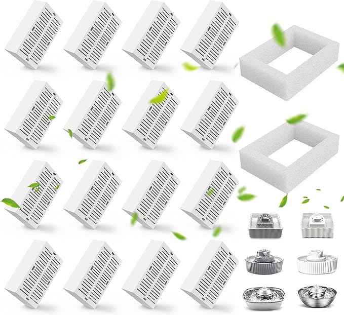 16 Pack Cat Fountain Filter Replacement, Triple Cupcake Cat Fountain Filters, 16 Pet Fountain Carbon Filters and 4 Foam Filters for Ceramic Cat Water Fountain