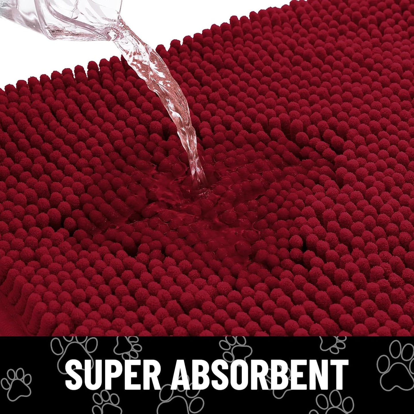 Smiry Dog Door Mat for Muddy Paws, Absorbent Dirt Trapper Non Slip Quick Dry Washable Chenille Mat for Mud Dogs, Entry Rug for Indoor and Outdoor (30x20 Inches, Red)