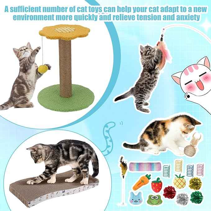 40 Pcs Kitten Starter Kit for Indoor Cats Include Litter Box, Carrier, Cat Bed, Climbing Post, Scratch Pad, Hammock, Feed Bowls, Mat, Collars, Nail File and More for Kitten Supplies Welcome Gift(Blue)