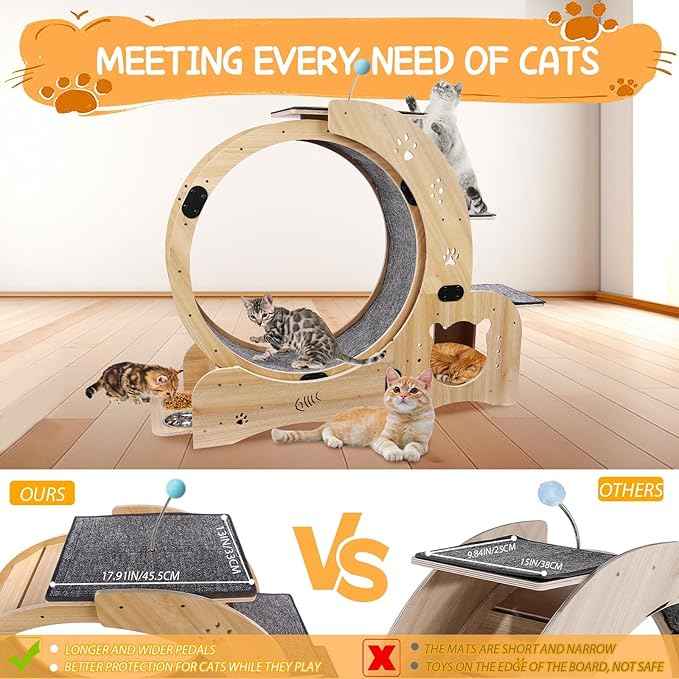 Cat Wheel 6-in-1 Upgraded Exercise Wheel for Indoor Cats: Large Treadmill with Silent Running Wheel, Perfect Cat Furniture & Toy for Endless Fun & Fitness