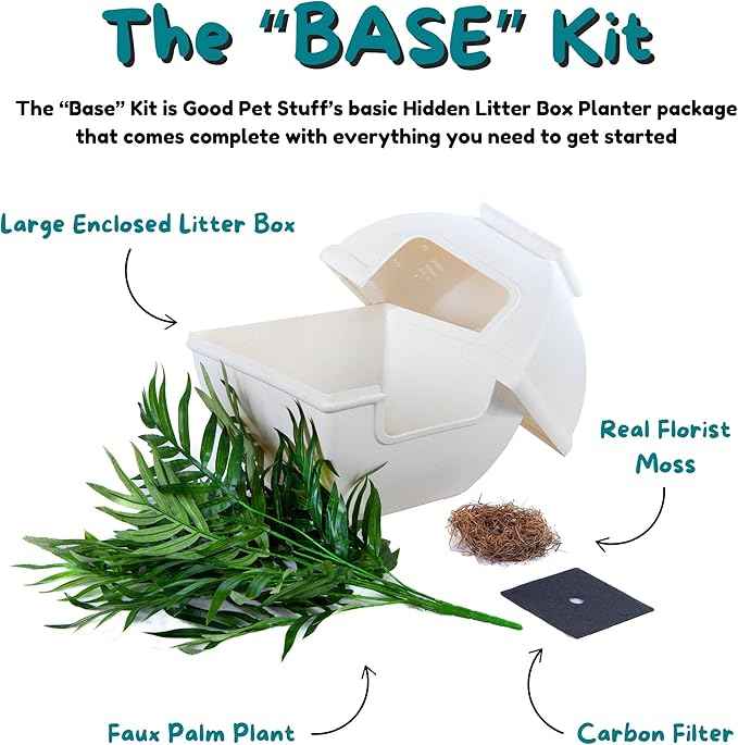 Good Pet Stuff Hidden Litter Box Planter, Decorative Cat Litter Enclosure with Carbon Filter, Artificial Plant, Easy Clean, Indoor Design, Courtyard Square Style, Base Kit, White Birch