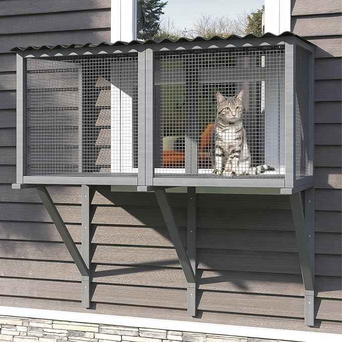 Cat Catio, Cat Window Perch for Large Indoor Cats - for Sunbathing, Napping & Overlooking, Wooden Window Hammock for Safely Enjoying The Outdoor Sights Scents and Sounds