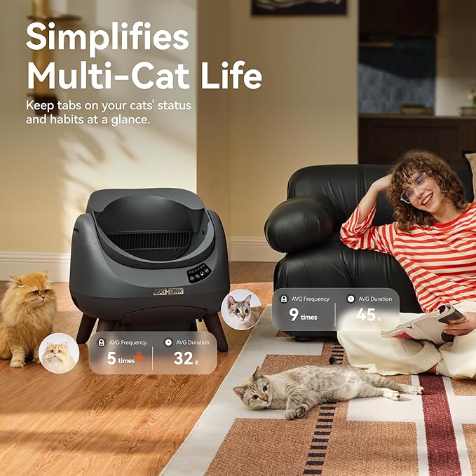 CATLINK Self Cleaning Litter Box, Open Top Automatic Cat Litter Box, Safe Anti-Pinch, AI Waste Analysis Health Monitor for Multi-Cat Recognition, 5G WiFi App Control, Odor Free, Open-X, White