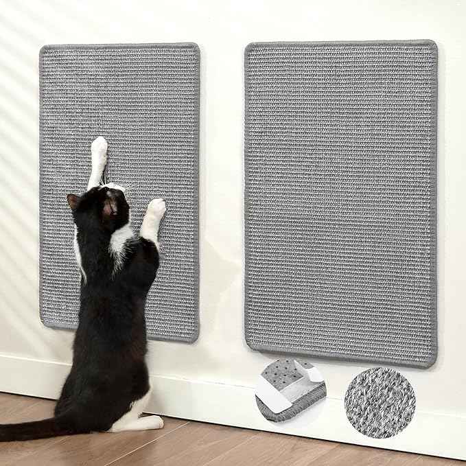 Cat Scratcher Mat,Natural Sisal Cat Scratch Pad with Hook&Loop Tape,Horizontal Floor Kitty Scratching Pads Rug for Indoor,Cat Furniture Protector for Couch&Carpets&Sofas, Medium, Grey, 2 Pack