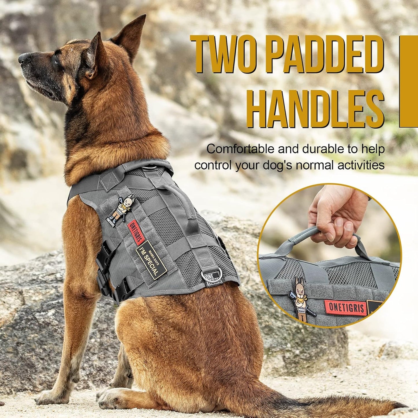 OneTigris Tactical Dog Harness for Medium Dogs No Pull Breathable Military Dog Molle Vests with Handles, Service Dogs Vest Harness for Walking Hiking Training