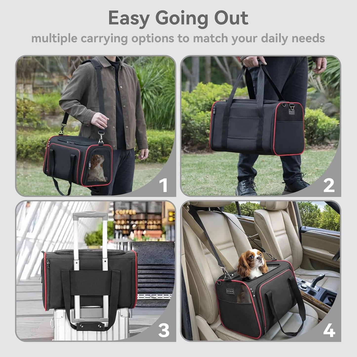 Petsfit Expandable Cat Carrier Dog Carriers,Airline Approved Soft-Sided Portable Pet Travel Washable Carrier for Kittens,Puppies,Removable Soft Plush mat and Pockets,Locking Safety Zippers
