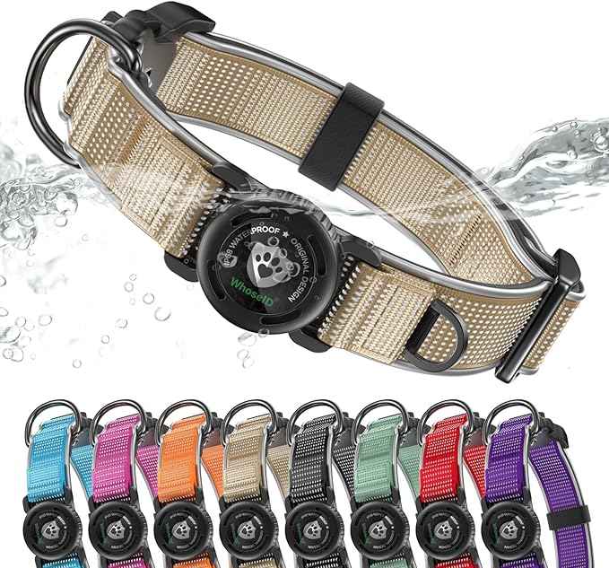 WhoseID Premium AirTag Dog Collar - Waterproof Medium Air Tag Dogs Collar | Magnetic Buckle Heavy Duty Collar | Reflective Dog Collar with AirTag Holder