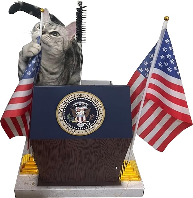 LA LA CAT Funny Presidential Podium Cat Scratcher/Sturdy Cardboard Cat Scratcher/Grooming Brush &Silvervine/for Indoor Cats/Childless Cat Lady's Purrfect Companion/2024 Election *Original Design*