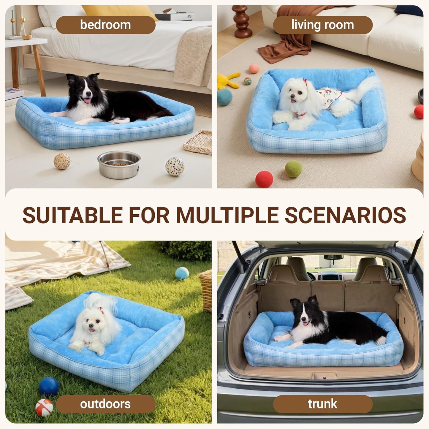MIHIKK Rectangle Dog Beds for Large Dogs & Cats, Orthopedic Sleeping Pet Bed for Couch with Durable Puppy Cuddler and Anti-Slip Bottom Machine Washable 34 * 24 Inch (Blue)
