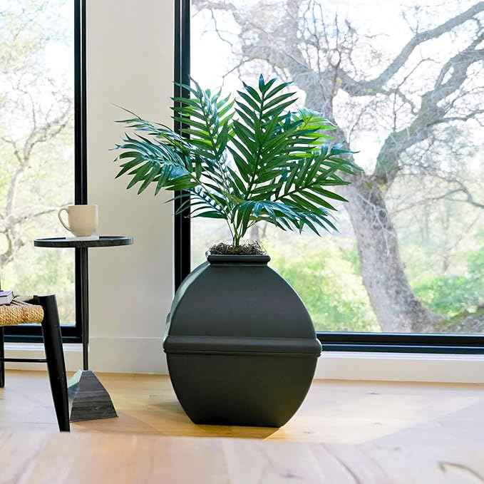 Good Pet Stuff Hidden Litter Box Planter, Decorative Cat Litter Enclosure with Carbon Filter, Artificial Plant, Easy Clean, Indoor Design, Courtyard Square Style, Base Kit, Black Suede