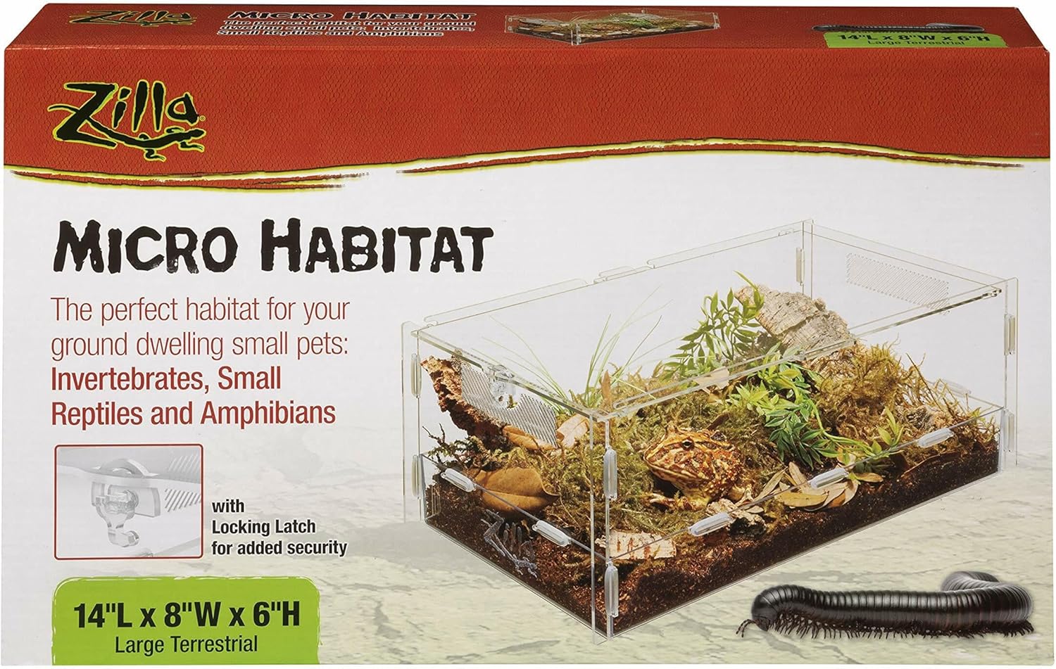 Zilla Micro Habitat Terrarium, Terrestrial, with Locking Latch, for Isopods, Spiders, Insects, Large - FurryFun
