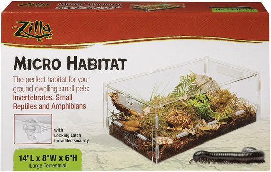 Zilla Micro Habitat Terrarium, Terrestrial, with Locking Latch, for Isopods, Spiders, Insects, Large - FurryFun