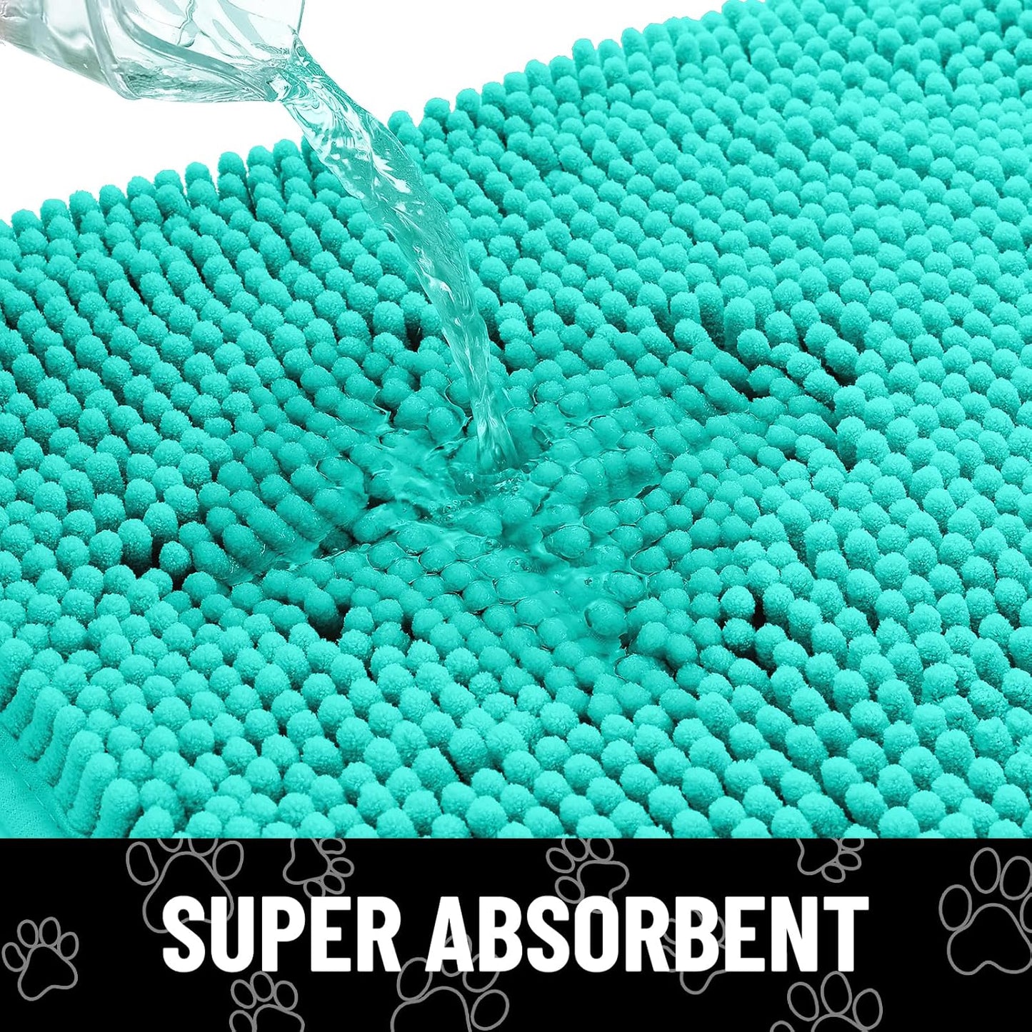 Smiry Dog Door Mat for Muddy Paws, Absorbent Dirt Trapper Non Slip Quick Dry Washable Chenille Mat for Mud Dogs, Entry Rug for Indoor and Outdoor (48x30 Inches, Turquoise)