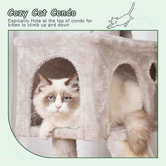 Cat Tree, 41.3" Cat Tower for Indoor Kittens with Scratching Board and Posts, Multi-Level Cozy Cat Condo with 2 Perches, Hammock, Balls, Light Gray GCT005SW