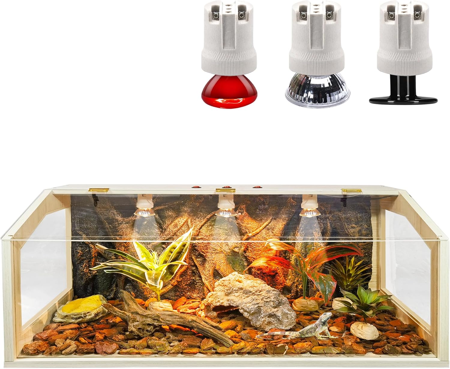 Prolee 68 Gallon Reptile Terrarium Tank Large 48 Inch Lizard Tank Bearded Dragon Tank with Roof Door, Snake Tank with Built-in Lamp Fixture and Switch, Side Windows, 48 Inch - FurryFun