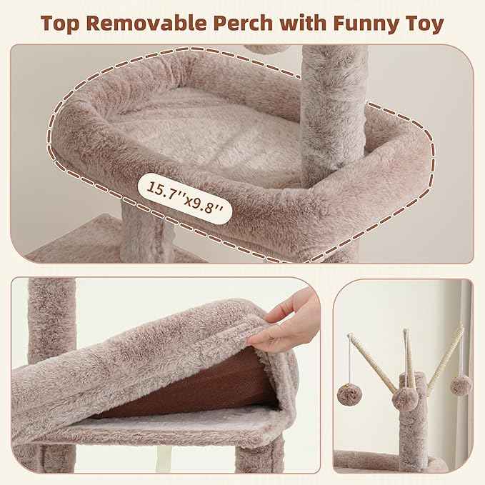 Cat Tree for Indoor Cats, Cat Tower with Scratching Post for Small Cats and Kittens, Cat House with Removable Top Platform and Fluffy Balls, Hanging Cat Basket, Mushroom GCT006SMU