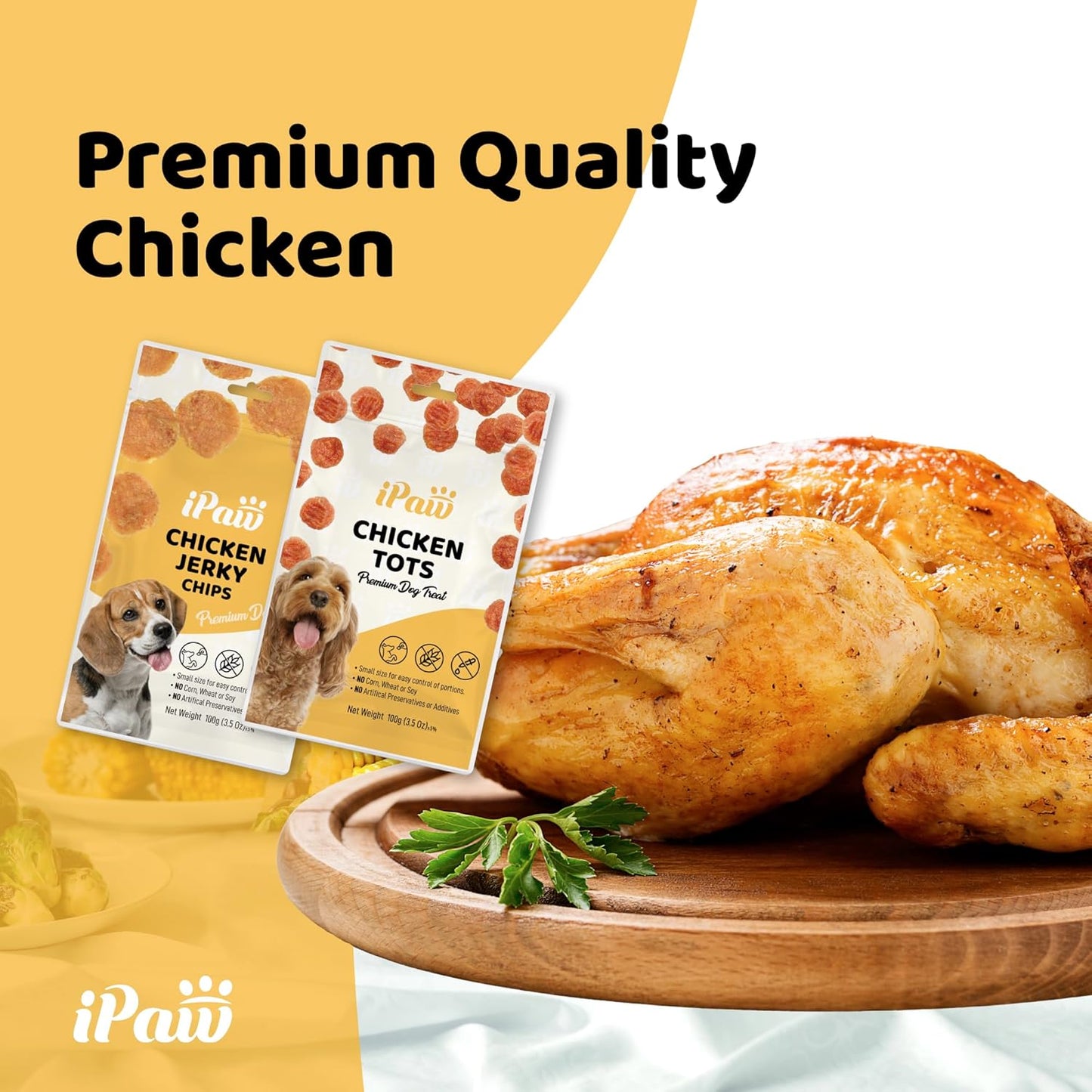 iPaw Chicken Tots Dog Treats for Puppy Training, All Natural Human Grade Dog Treat, Hypoallergenic, Easy to Digest (Chicken Tots), 3 Packs