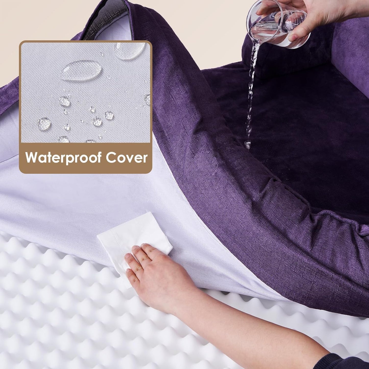 EHEYCIGA Orthopedic Dog Bed for Medium Dogs, Waterproof Memory Foam Medium Dog Beds with Sides, Non-Slip Bottom and Egg-Crate Foam Pet Couch Bed with Washable Removable Cover, Purple