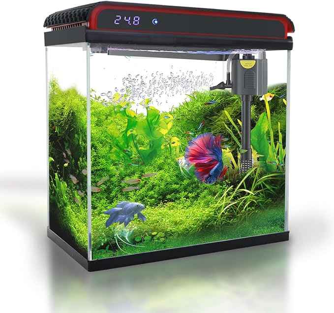 Glass 5 Gallon Fish Tank Aquarium - Smart Self-Cleaning Starter Kit with 3-Color LED Light, Ultra Quiet Pump & Filter, Temperature Monitoring for Betta Fish and Shrimp