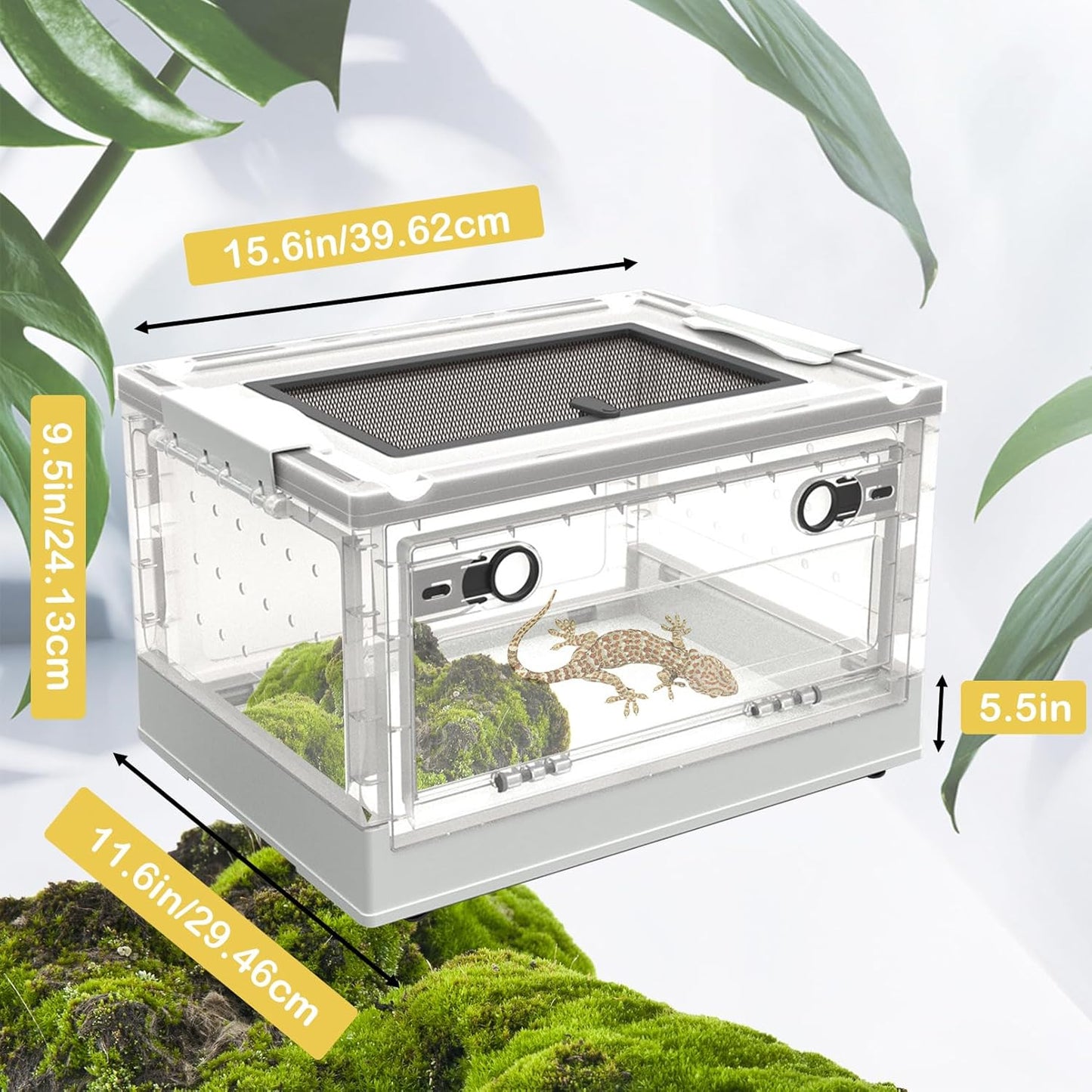 PINVNBY Plastic Reptile Feeding Box with Wheels,Reptiles Breeding Enclosure Cages Transparent Amphibians Habitat Terrarium Tank Portable Transport Container for Lizard,Bearded Dragon(White) - FurryFun