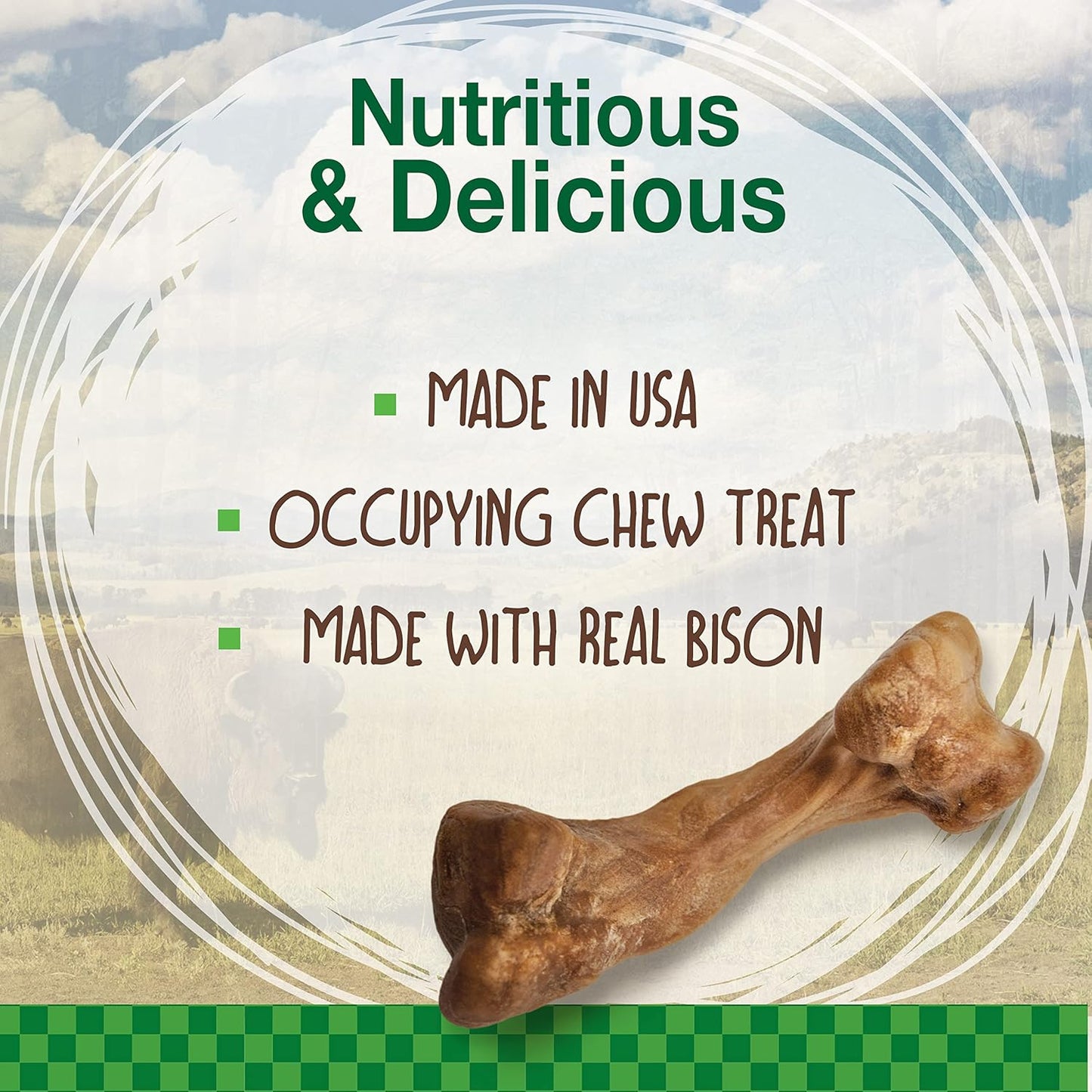 Nylabone Healthy Edibles WILD Natural Dog Chew Treats, Bison Flavor, Small Dogs Up to 20 lbs - Long Lasting Healthy Chew Bones Made in USA (8 Count)
