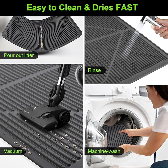 Mofason Cat Litter Mat XXL - Waterproof Kitty Litter Box mat for Floor - Extra Large Pet Trapping Litter Rug Pad - Silicone Cat Supplies & Accessories for Indoor Cats (38" x 25") -Black