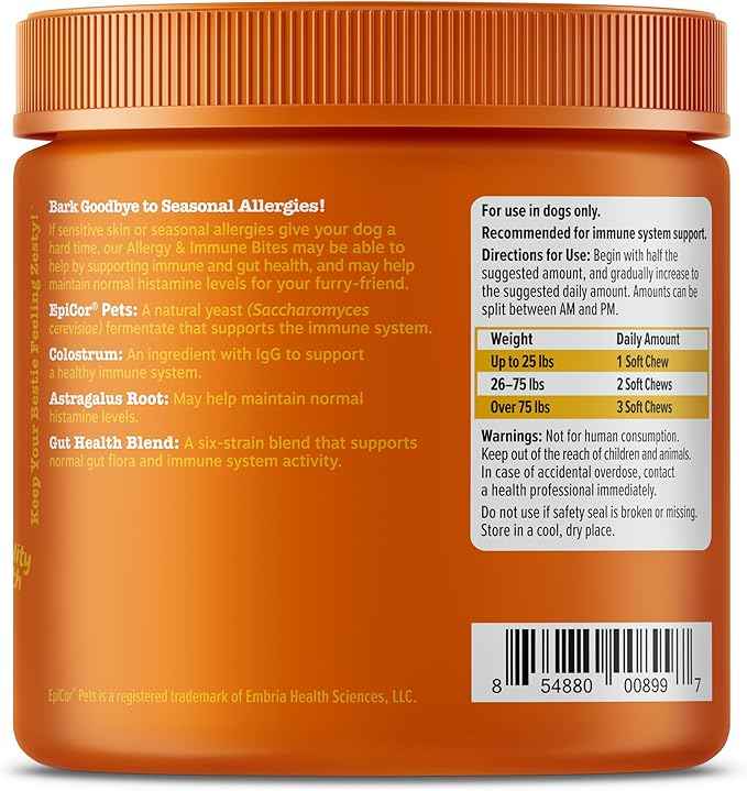 Zesty Paws Dog Allergy Relief Chews, Dog Probiotics for Itchy Skin and Ears, Salmon, 90ct