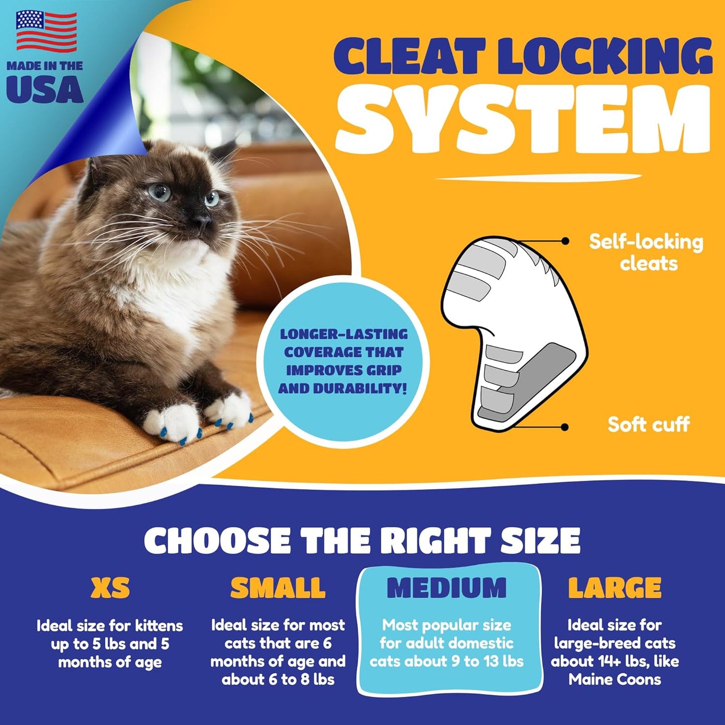 Soft Claws Cat Nail Caps for Large Cats – (40 Caps, Black & Gold) - Made in USA - Veterinarian-Developed | Protects Furniture & Skin - Easy to Apply, Long-Lasting Anti-Scratch Soft Cat Claw Covers