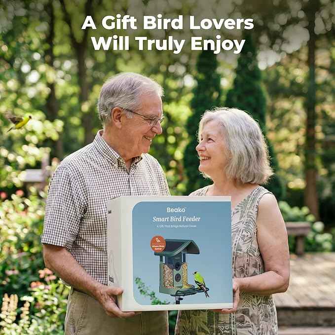 Solar Smart Bird Feeder with Camera, AI Bird Species Identification, 8MP Photos, 4K UHD Video Live Stream Wild Bird House Feeders for Outdoors, Bird Watching Gifts for Bird Lovers, Green