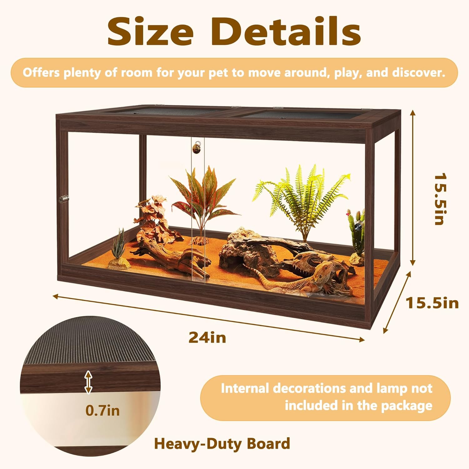 PROLEE Bearded Dragon Tank,27 Gallon Reptile Tank with Meatl Mesh Roof and Front Sliding Door, Anti-Scratch Lizard Tank,Spacious Reptile Enclosure for Snakes,Lguanas, Chameleons(Walnut) - FurryFun