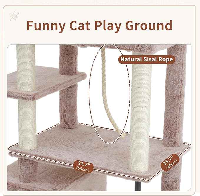 Cat Tree for Indoor Cats Large Adult, 70.5'' Cat Tower with Scratching Post, Sturdy Steel Pube Cat Tree Tower with Large Playing Platfrom, Hammock and Basket, Top Perch, Mushroom GCT024MU