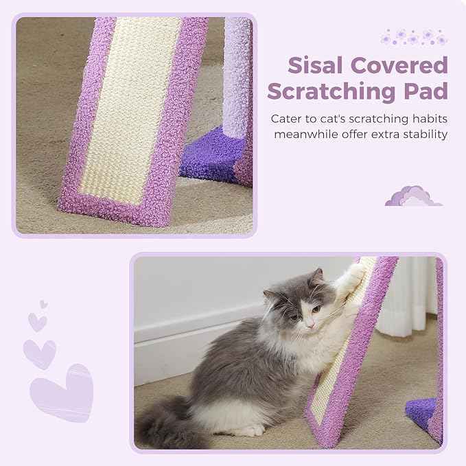 PETEPELA Flower Cat Tree for Indoor Cats, 32'' Small Cat Tower Cat Condo with Sisal Scratching Ramp, Cozy Hammock and Removable Flower Bed Perch for Kittens, Purple