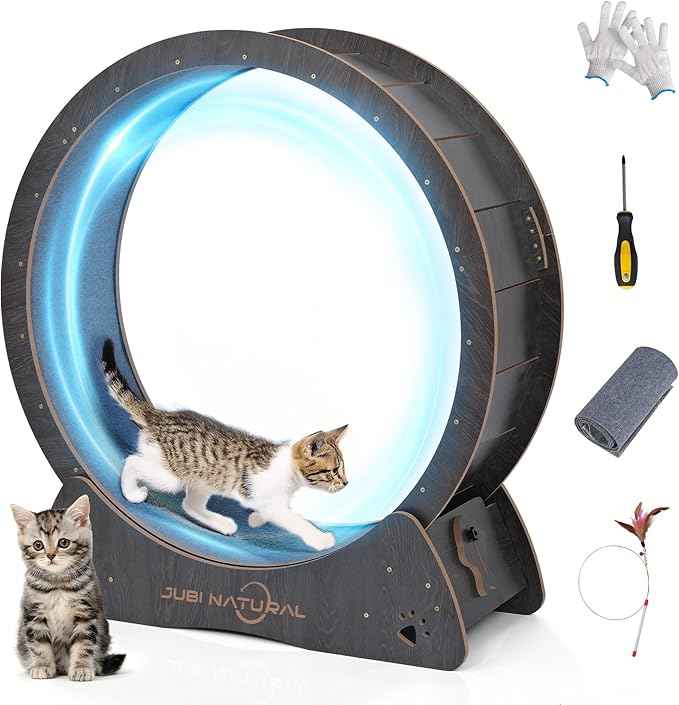 Cat Exercise Wheel, 35.9" Cat Running Wheel for Indoor Cats with Quiet Carpeted Runway, Cats Treadmill Wheels with Locking Mechanism, Cat's Weight Loss and Health - Black