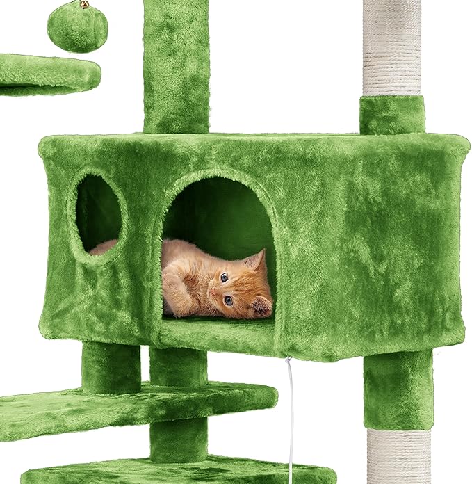 Yaheetech 54in Cat Tree, Cat Tower with Large Condo Sisal Scratching Posts and Dangling Balls, Pet Furniture for Kitten, Green
