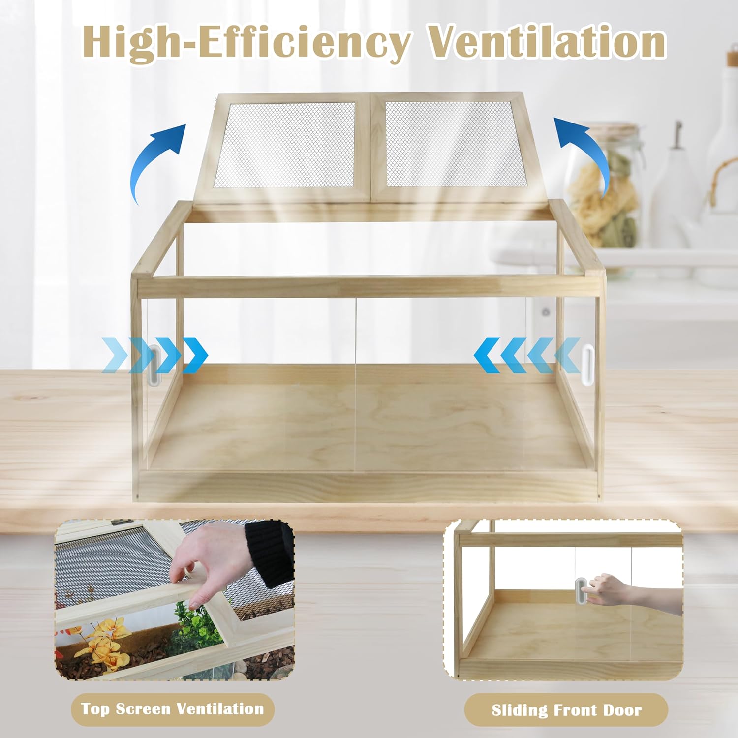 30 Gallon Bearded Dragon Tank, 32 * 16 * 16 Inch Reptile Tank, Lizard Terrarium with Sliding Door & Top Screen Ventilation, Suitable for All Types of Reptile, Snakes, Hamsters, - FurryFun