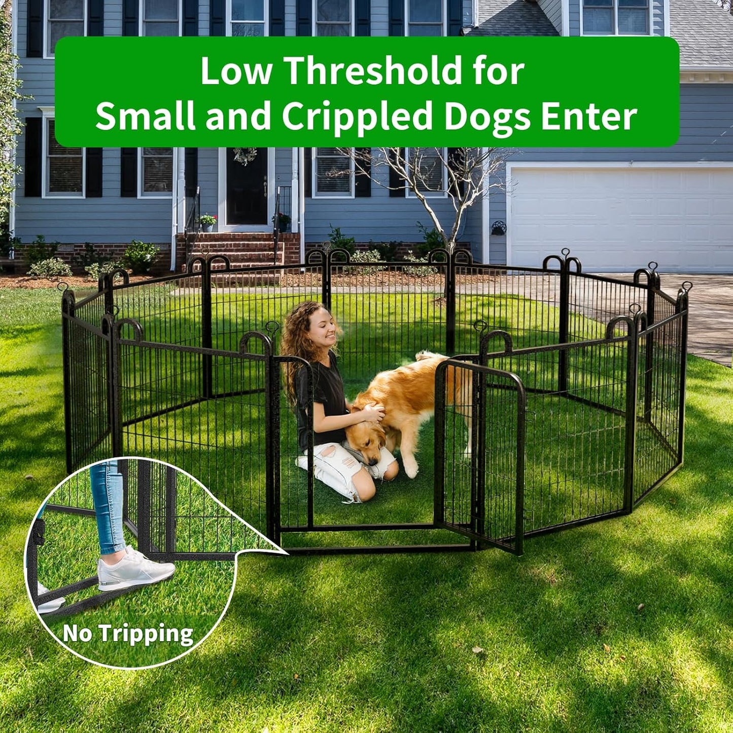 Dog Playpen Outdoor 16 Panels Heavy Duty Dog Fence 40" Height Anti-Rust with Doors Portable for RV Camping Yard, Total 36FT, 102 Sq.ft, Snowy Black