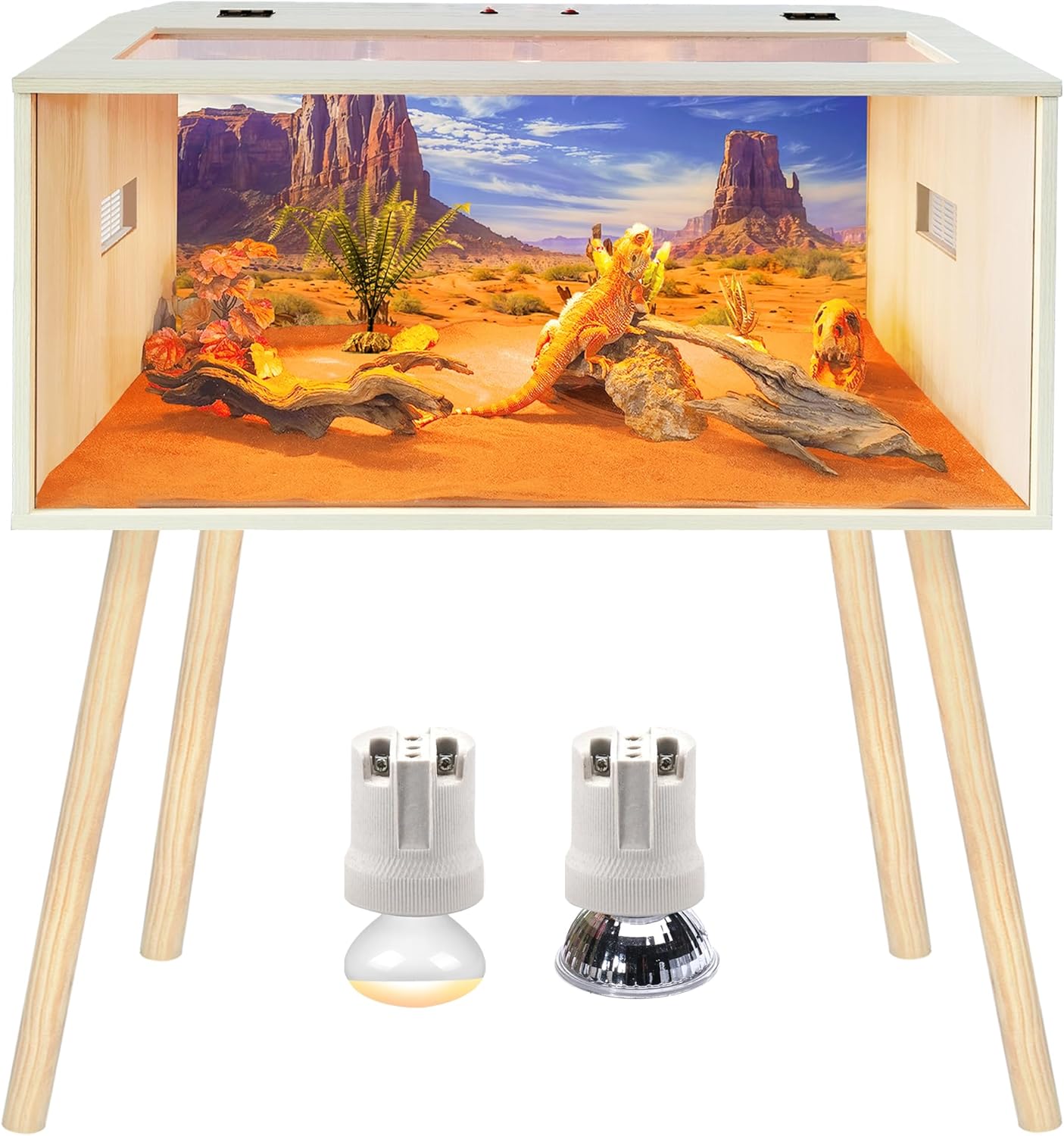 Prolee Reptile Terrarium, Lizard Tank Up to 68 Gallons, Bearded Dragon Tank with Roof Door, Snake Tank with Built-in Lamp Fixture and Switch, with Leg Stand (Oak, 28 Gallons, 32" Length) - FurryFun