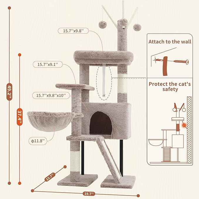 Cat Tree for Indoor Cats, Cat Tower with Scratching Post for Small Cats and Kittens, Cat House with Removable Top Platform and Fluffy Balls, Hanging Cat Basket, Mushroom GCT006SMU