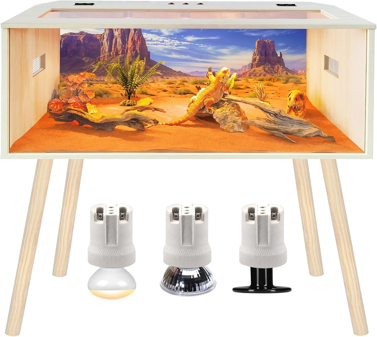 Prolee Reptile Terrarium, Lizard Tank Up to 68 Gallons, Bearded Dragon Tank with Roof Door, Snake Tank with Built-in Lamp Fixture and Switch, with Leg Stand (Oak, 68 Gallons, 48" Length) - FurryFun